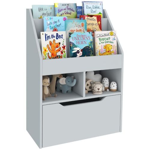 HOMCOM Kids Bookcase Multi-Shelf Rack Organizer with Storage Drawer for Books for Bedroom or Playroom