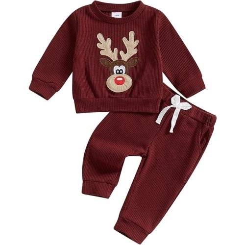 Infant Baby Boy Christmas Outfit Long Funny Shirt Pant Set Toddler First Christmas Clothes 6 12 18 24 Months 2T