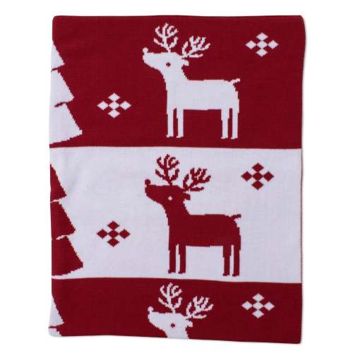 Red Reindeer Knit Novelty Blanket