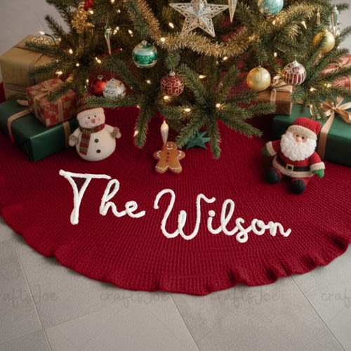 Personalized Family Christmas Tree Skirt: Knitted Name,Christmas Home Decor