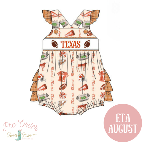 Pre-Order: University of Texas Gameday Spirit Ruffle Bubble (Officiall – Boots and Bows Smocking Co.