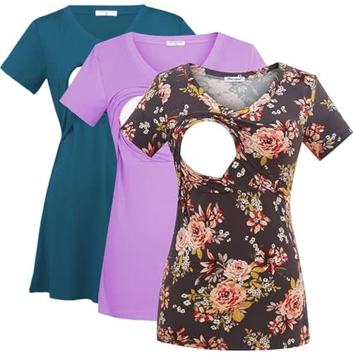 Bearsland Womens 3 Packs V Neck Nursing Tops Maternity Breastfeeding Tee Shirts