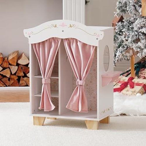 ROBOTIME 18in Doll Closet Wardrobe, Pink