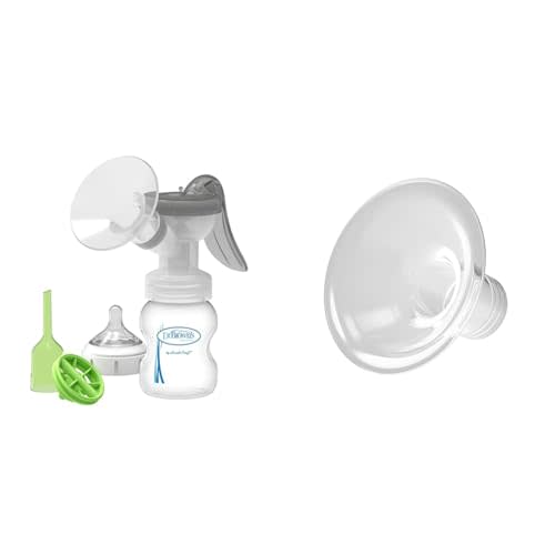 Dr. Brown's Manual Breast Pump with SoftShape 100% Silicone Shield & Anti-Colic Options+ Wide-Neck Baby Bottle 5 oz/150 mL,with Level 1 Slow Flow Nipple & SoftShape™ 100% Silicone Nipple Shields