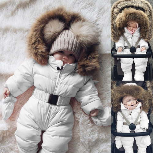 Wangmeiwg Snow Suit for Baby Outerwear Romper Coat Warm Baby Snowsuit Girls Hooded Jumpsuit Girls Coat 3-6 Months White