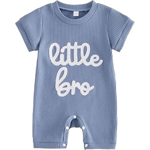 allshope Newborn Baby Boy Summer Outfit Romper Letter Embroidery Short Sleeve Jumpsuit Bodysuit Cute Infant Waffle Clothes
