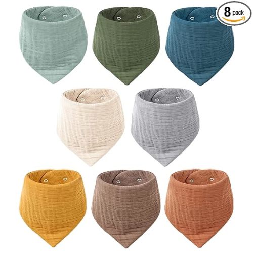 Konssy 8-Pack Muslin Baby Bibs, Absorbent Bandana Drool, 100% Cotton Unisex Baby Bibs for Teething and Drooling