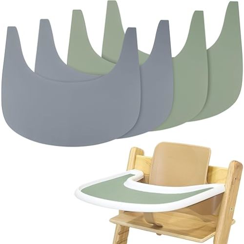 Tripp Trapp Placemat, 4-Piece Silicone Set - Clean & Hygienic Tray Cover for Tripp Trapp High Chair (Grey/Green)
