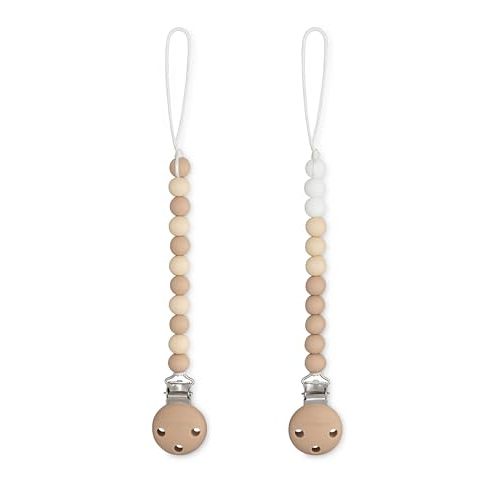 Comfy Cubs Pacifier Clips 2 Pack - 100% Food Grade Silicone Baby Pacifier Clips, BPA & PVC Free - CPSIA Certified, Lightweight and Flexible Baby Gifts - Beige, Light Beige & White