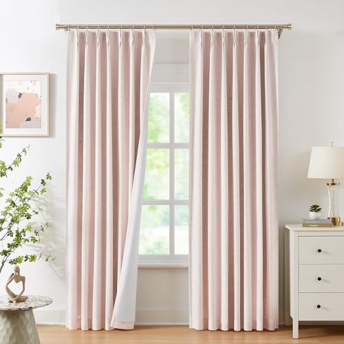 WEST LAKE Pink Full Blackout Curtains with 100 Room Darkening Liners,Bailey Pinch Pleated Drape 72 Inches Long,Girls Modern Textured Window Treatment for Bedroom Living Room with Back Tabs,40"Wx72"Lx2