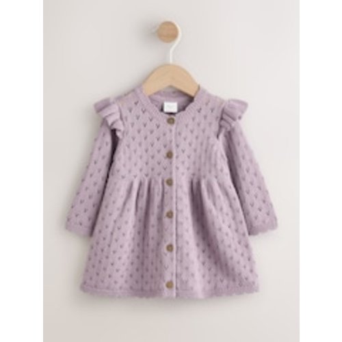 Buy Lilac Purple Pointelle Knitted Frill Shoulder Baby Dress