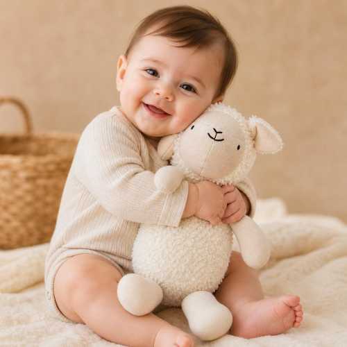 Luna Woolly Lamb | Organic Sherpa Knit Stuffed Animal | Baby Plush Toy | Soft Handmade Baby