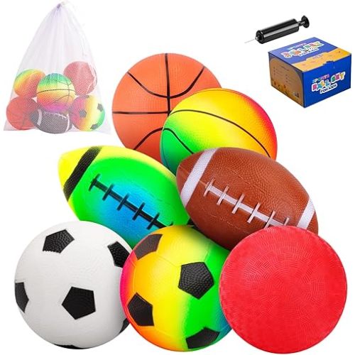 PlayZap 7-Piece Soft Ball Set for Toddlers & Kids - Includes 5” Playground Balls, Soccer, Football & Basketball - Great for Home, Yard, Pool, Classroom & Park for Boys & Girls Easter Gifts