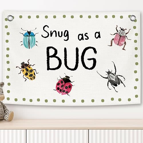 Funny Sung as A Bug Banner, Funny Insects Playroom Kids Boys Room Decor, Nursery Canvas Flag Wall Hanging Decor Art for Toddler Room Classroom Preschool 20x30in