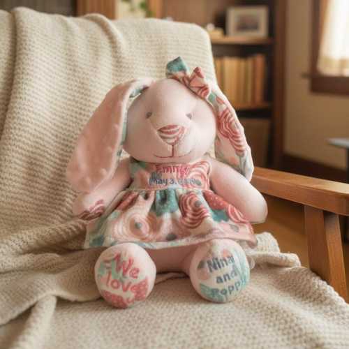 Custom Memory Bunny Girl – Handmade Keepsake from Baby Blanket