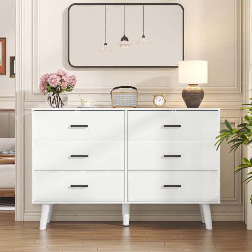 Meteorleg 6 Drawer Dresser for Bedroom, Wood Dresser with Wide Drawers and Metal Handles,Modern Dresser Chest for Bedroom,Living Room,Entryway