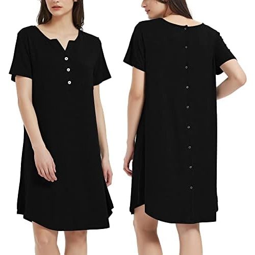 Owlivia Nightgowns, Short-sleeve Nursing Gown Dress, V-neck Maternity Pajamas, Boyfriend Nightshirt S-XXL