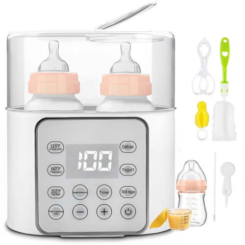 ZUJI Baby Bottle Warmer, 9-in-1 Portable Milk Heater, Sterilizer, Fits 2 Bottles, Food Grade PP