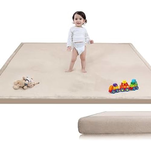 Ultra Soft Baby Play Mat for Floor, 50 X 50x 1.3" Memory Foam Playpen Mat,Tummy Time Mat with Non-Slip Backing, Baby Crawling Mat Child Nursery Rug for Infant, Toddlers, Kids (Beige)