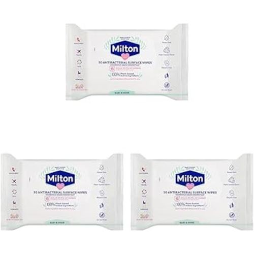 Milton Antibacterial Surface Wipes | Household Grade Disinfectant | Kills 99.9% of Germs | 100% Plant-Based Acitve ingredient | Rinse Free | Safe around Baby | 30pk (Pack of 3)