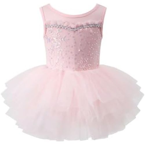 KARETT Toddler Dance Outfits Ballet Leotard Sleeveless with Sequin Embroidery Tutu Dress for Girls 1-5 Years