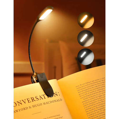 Victsing Rechargeable Book Light for Reading in Bed, 80H Reading, 3 Brightness Levels & 3 Color Temperatures, Lightweight Flexible Clip on Reading Lights for Books in Bed