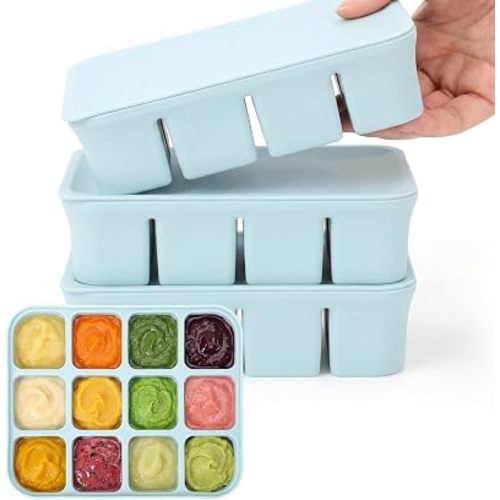 3 Pack Baby Food Freezer Tray with Lids,12 Cups,Blue