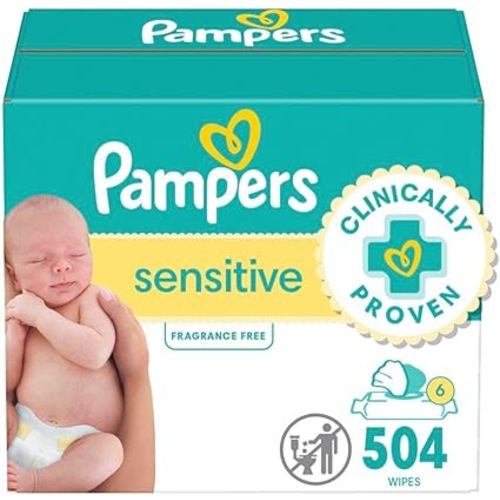 Baby Wipes Pampers Sensitive, Clinically Proven, Fragrance Free, Water Based, Hypoallergenic, 192 Wipes Total (3X Refill Packs)
