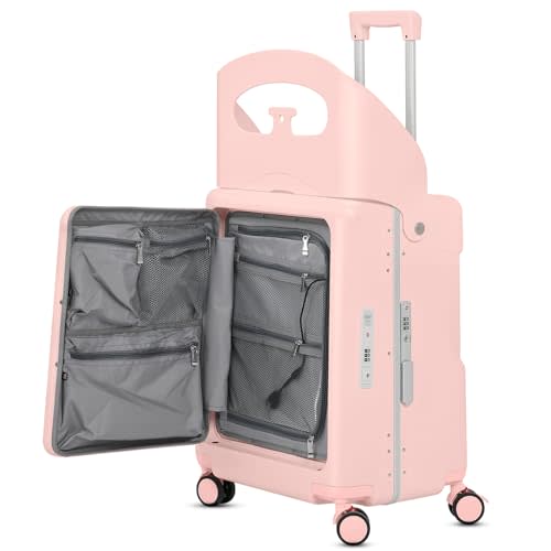 advwin 22" Ride On Luggage with Seat for Kids & Adults, Lightweight Hardside Ride-On Suitcase with Front Opening, TSA Lock, 360° Spinner Wheels, Pink