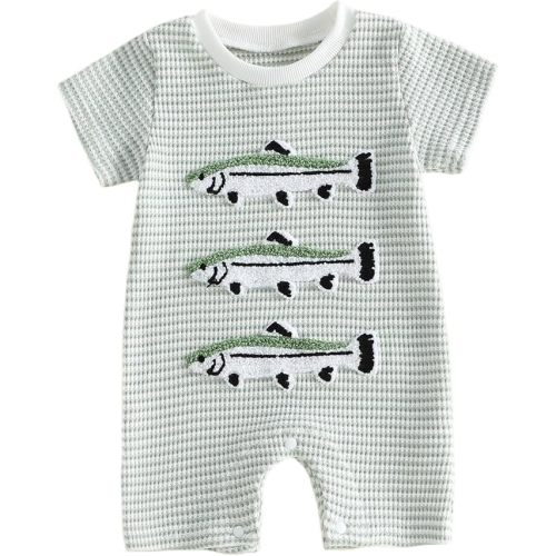 Bagilaanoe Infant Baby Boy Short Sleeve Romper Jumpsuit Pants Duck Fish Waffle Knit Outfit Summer One Piece Clothes