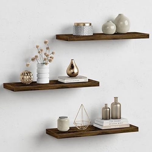 Forbena Rustic Brown Floating Shelves for Wall Set of 3, 24 Inches Long Hanging Shelves for Bedroom Storage, Large Wall Mounted Shelves for Living Room Books, Closet (Dark Wood)