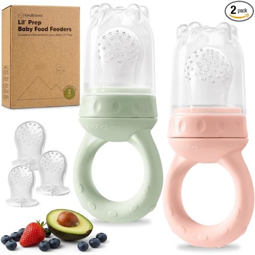 KeaBabies Baby Fruit Feeder 2pk - Silicone Baby Food Feeder for Babies 6-12 Months, Breast Milk Popsicle Teether, Weaning, Pacifier, Freeze Frozen Solid Food, Infant Feeding Essential (Mellow)