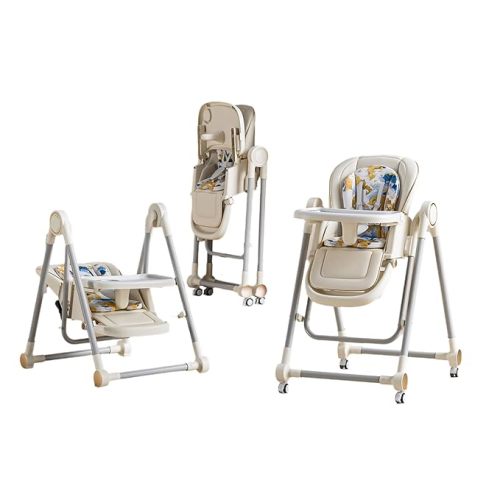 5 in 1 Baby High Chair Swings for Infants Foldable Rocking 8 Level Height Adjustment Eco Friendly Washable PU Cushion(White)