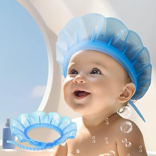 kair Baby Kids Shower Cap Soft Adjustable Silicone Toddler Bath Visor Children Hair Washing Hat Keep Kids Shield Water Out of Eyes & Ears (Blue, Head Size 12.5"-19" Less Than 24 Months)