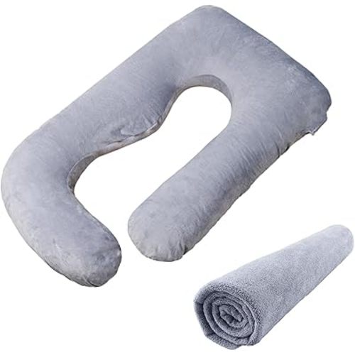 Pregnancy Pillow Replacement Cover Compatible with Momcozy Pillows, Removable and Washable U Shaped Smooth Maternity Pillow Cover, Soft Large Pillow Protector for Side, Gray (ONLY Pillowcase)