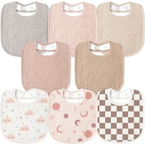 Susurration Muslin Baby Bibs 8 Pack Bandana Drool Bibs, Soft Square Adjustable Baby Drooling Bibs for Unisex Girls & Boys