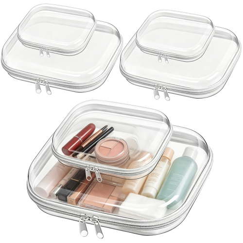 6 PCS Clear Zippered Hard Cases, Transparent Travel Storage Pouches, 7.9 x 4.7 x 2 in and 9.8 x 7.9 x 2 in Makeup Toiletry Bags for Travel Vacation Bathroom Organizing
