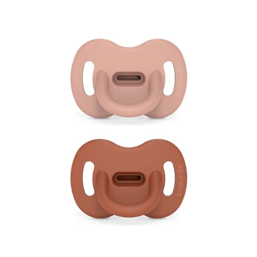 Color Essence SX PRO Silicone Baby Pacifier 2Pk, Made with 100% Soft Silicone, Baby Essentials Perfect for Breastfeeding Babies, Designed in Spain, 6-18 Mths, Nude/Orange