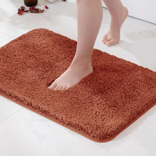MIULEE Rust Extra Thick Non Slip Bathroom Rug Fall Shaggy Soft Bath Mat Plush Microfiber Absorbent Water for Shower Tub Machine Washable (16x24 Inches)