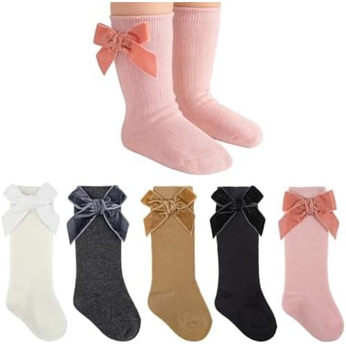 QHANSHIEE Baby Knee High Socks Infants Toddlers Baby Girls Stockings Velvet Bow Ruffled Cotton Tube Long Socks Dress Sock