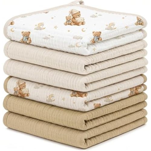lulumoon Muslin Baby Washcloths 6pack: 100% Cotton Soft & Gentle on Skin