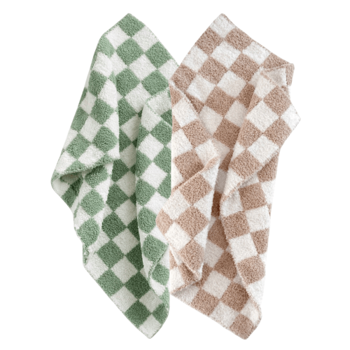 2-Pack Phufy® Bliss Mini Blanket, Sage/Cocoa Checkerboard – SpearmintLOVE