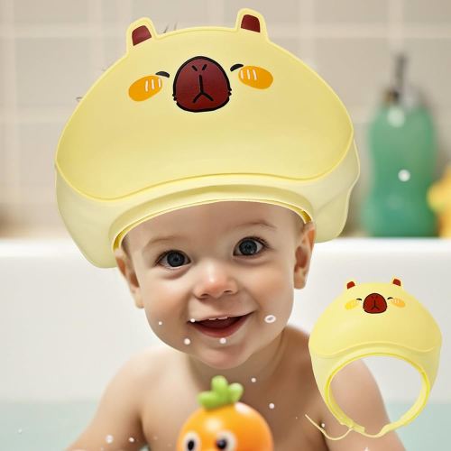Baby Shower Cap - Waterproof Bath Visor for Toddlers 1-3 Years, Extra Soft Silicone Hair Washing Hat for Kids, Keep Water Out of Eyes (Yellow)