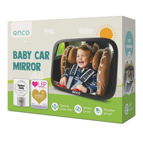 Onco Baby Car Mirror Rear Facing - Double Award-Winning Convex Car Mirror for Baby, 100% Shatterproof & Shakeproof with 360° Rotation, Newborn Essentials (9.6 x 6.9 in)