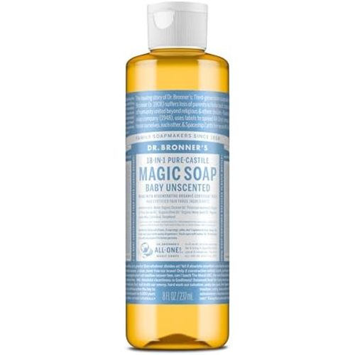 Dr. Bronner's Baby Unscented Pure-Castile Liquid Soap, Body Wash, 8 oz