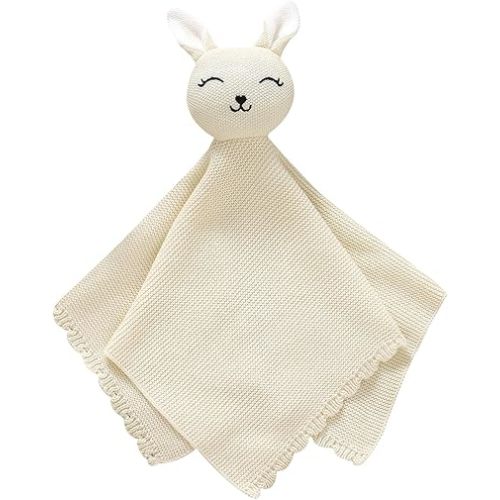 LAWKUL Baby Security Blanket 100% Cotton Knit Lovey,16x16 Inch, Bunny White
