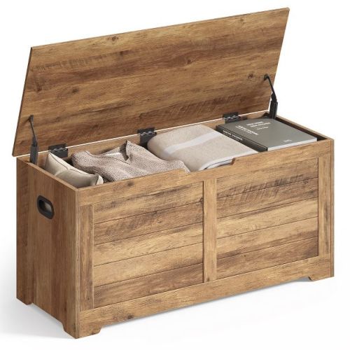 VASAGLE Storage Chest, Storage Trunk with 2 Safety Hinges, Storage Bench, Shoe Bench, Farmhouse Style, 15.7 x 39.4 x 18.1 Inches, Honey Brown