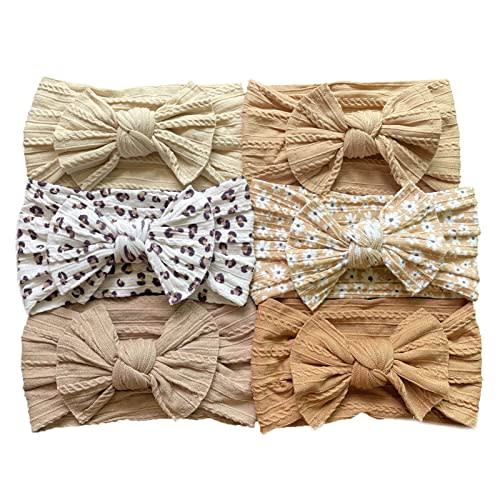 6 Pcs Soft Cable Knit Baby Nylon Headbands Hair bands,Top Knot Wide Nylon Turban Head Wraps Kids Girls Hair Bows (Set10)