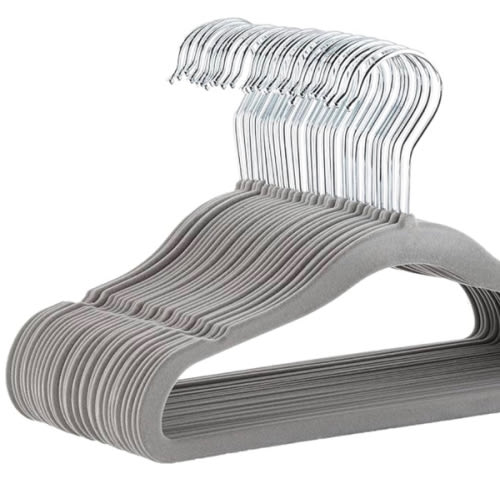 Amazon Basics Kids Velvet, Non-Slip Clothes Hangers (baby/toddler), 11.6 inches (for baby clothes), Pack of 30, Gray