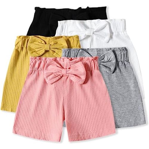 Unisex Toddler Baby Shorts Ruffle Fleece Cotton Flare Short 5-Pack in Grey White Black Yellow and Pink